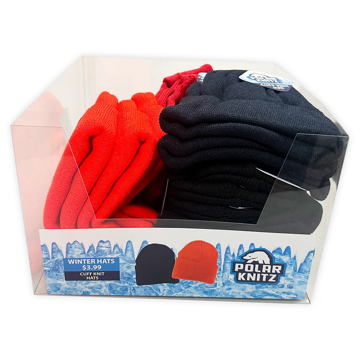Cuffed Knit Hat Beanie in Assorted Colors - 18 Pieces Per Retail Ready Display 22693 POLAR GEAR