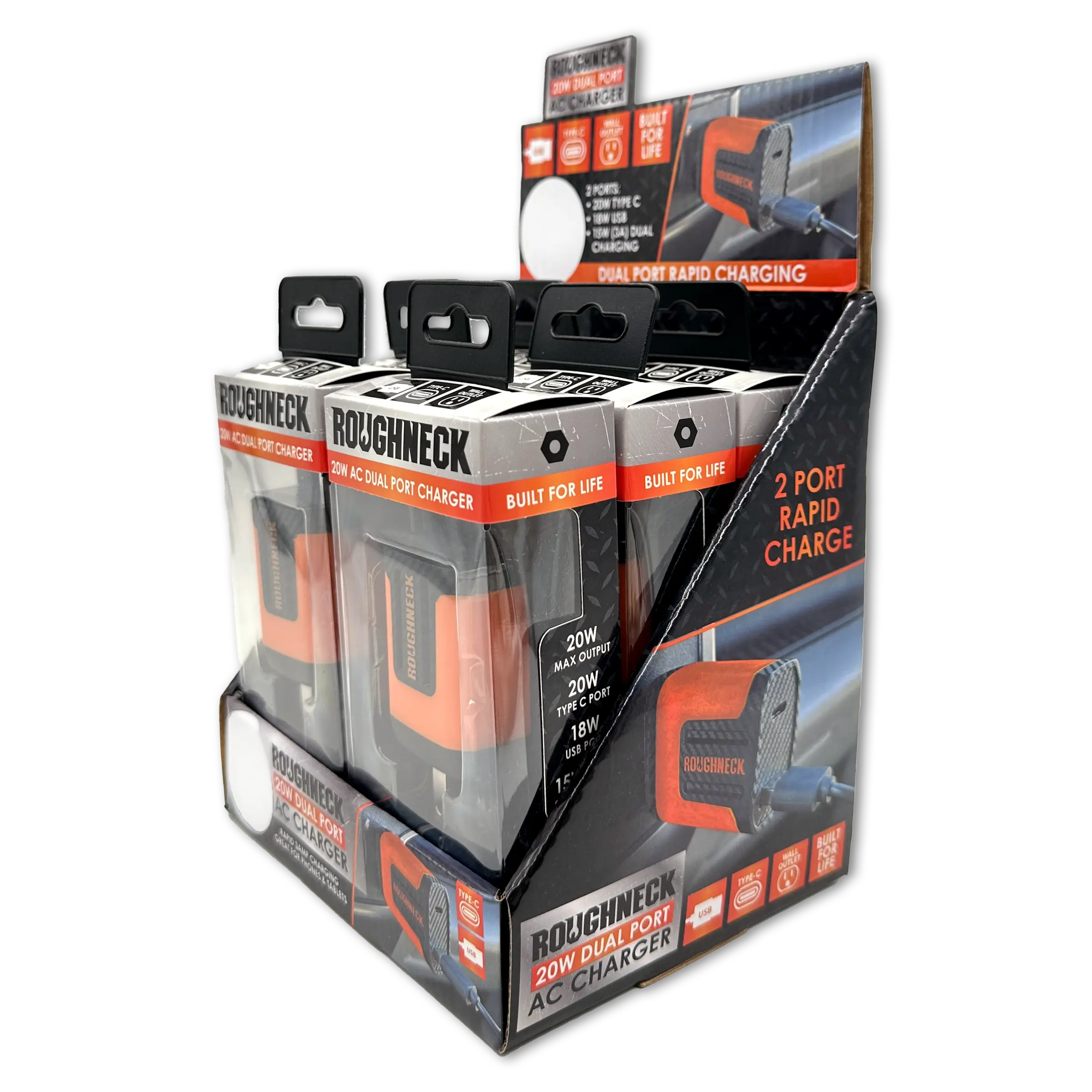 AC Wall Charger Dual Port USB / USB-C 20 Watts - 6 Pieces Per Retail Ready Display 23689MND ROUGHNECK