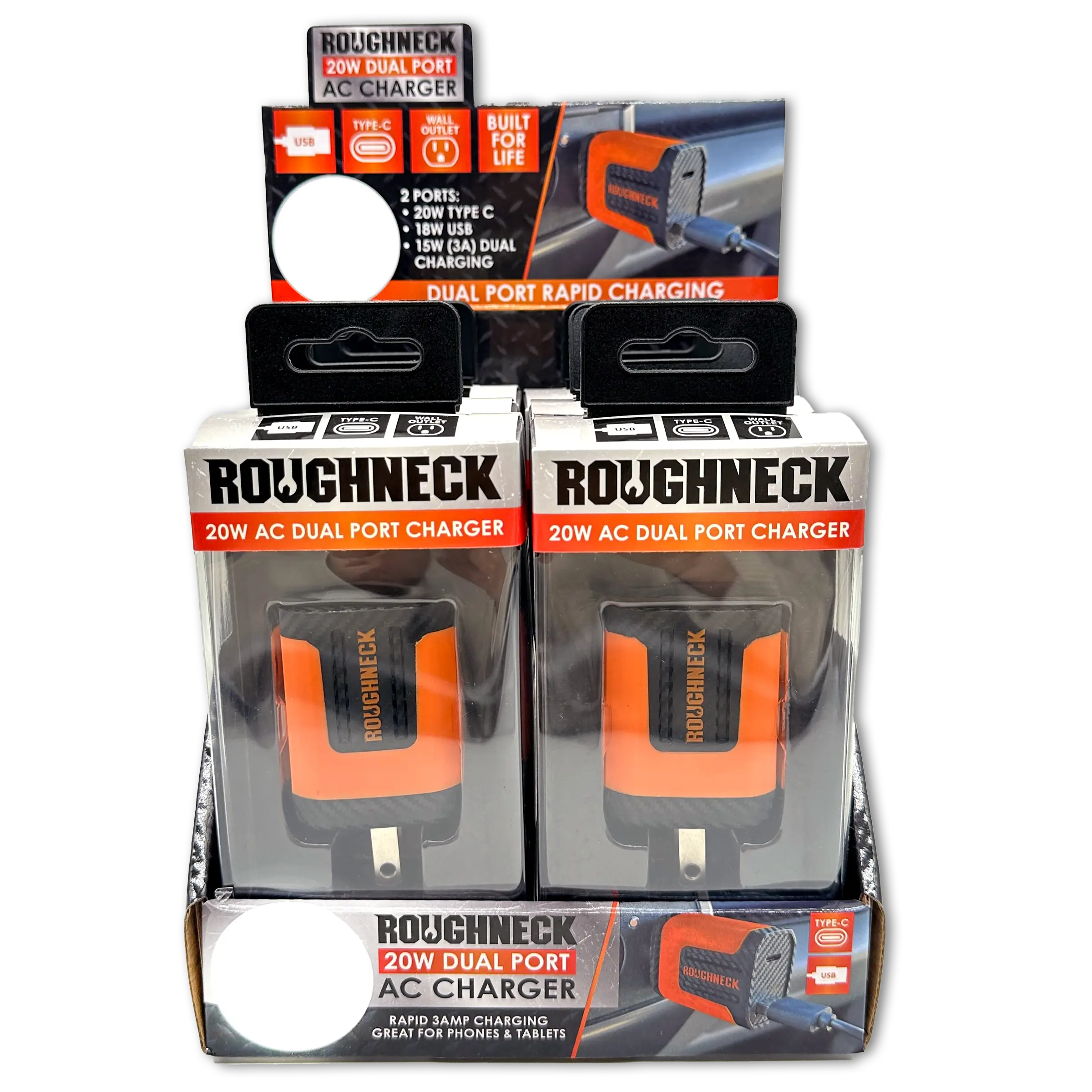 AC Wall Charger Dual Port USB / USB-C 20 Watts - 6 Pieces Per Retail Ready Display 23689MND ROUGHNECK