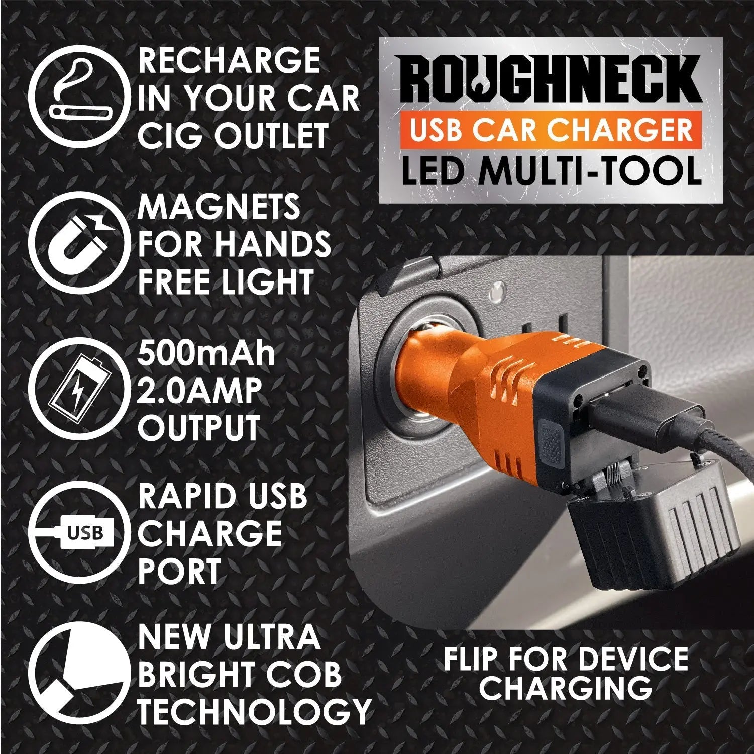 Car Charger DC Dual Port USB / USB-C with Flashlight - 6 Pieces Per Retail Ready Display 23693MN ROUGHNECK