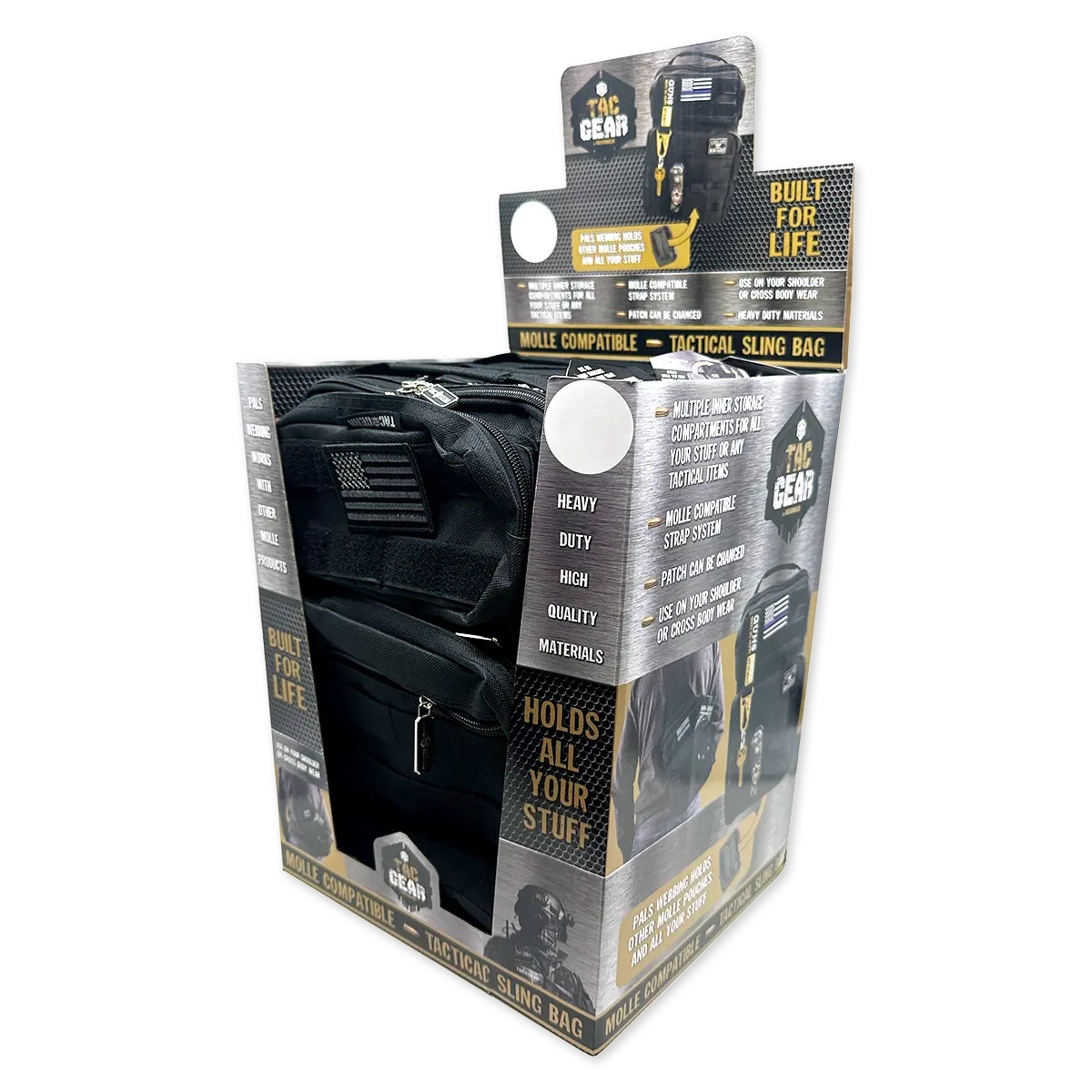 Patriotic MOLLE Tactical Sling Bag with Strap - 4 Pieces Per Retail Ready Display 23763 TAC GEAR