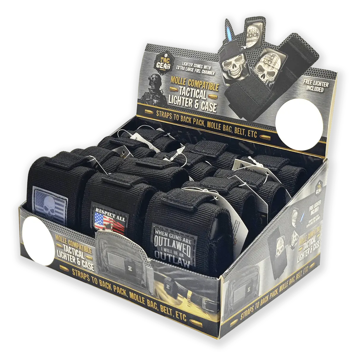 Patriotic Metal Flip Torch Lighter with MOLLE Case - 12 Pieces Per Retail Ready Display 23833 TAC GEAR