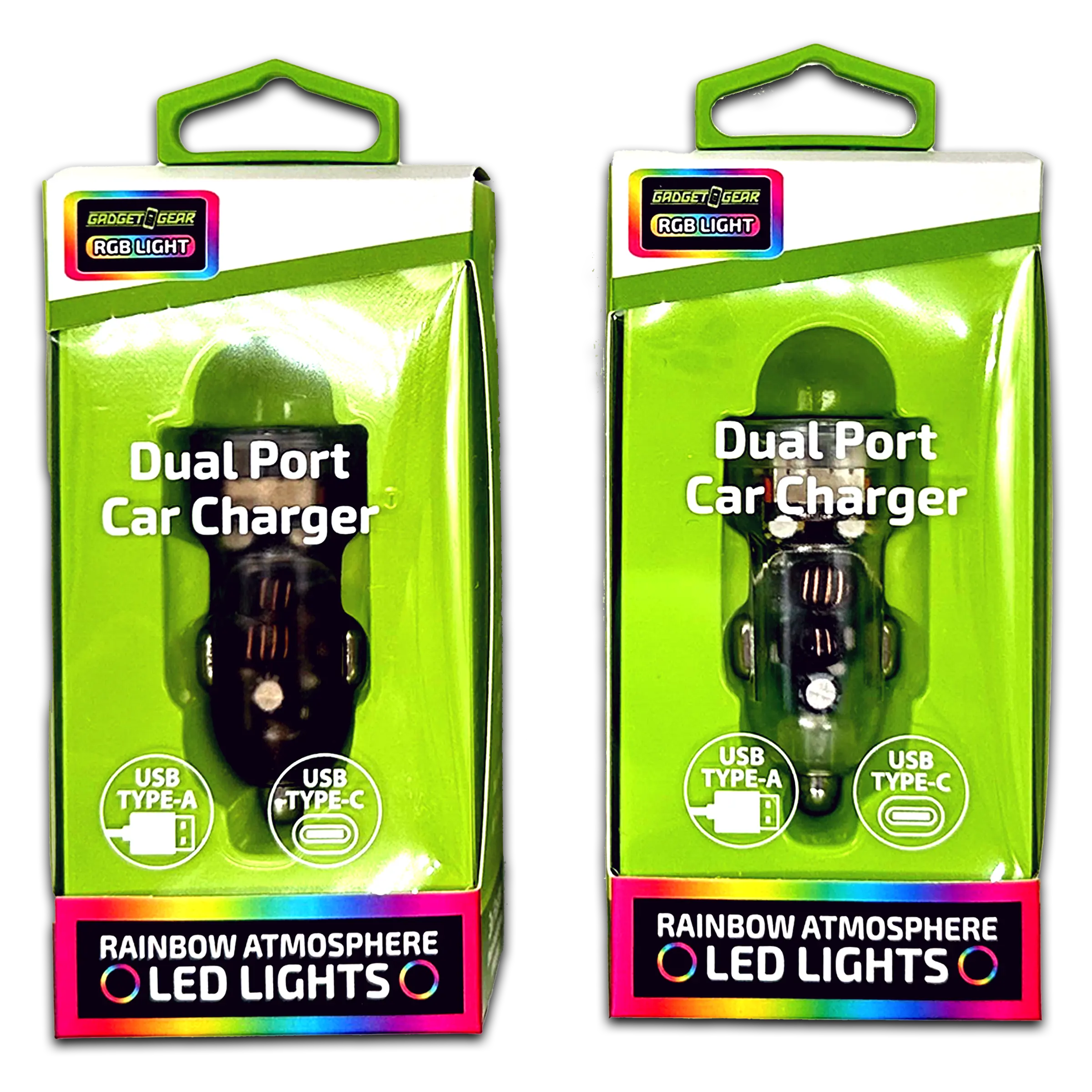 Car Charger  DC Dual Port USB / USB-C with Rgb Light Effects - 6 Pieces Per Retail Ready Display 23878 GADGET GEAR