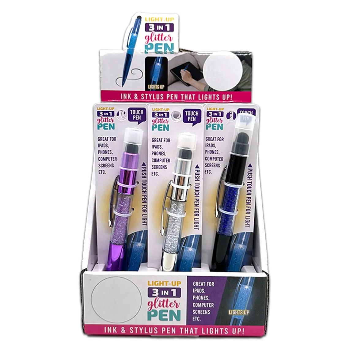 Light Up Glitter Pen with LED Light - 12 Pieces Per Retail Ready Display 23993 NOVELTY INC