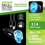 Car Charger Dual Port USB / USB-C LED Skull 3.1 Amp - 6 Pieces Per Retail Ready Display 24001 GADGET GEAR