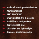 Leather RFID Blocking Ultra Slim Wallet - 6 Pieces Per Retail Ready Display 24003 ROUGHNECK