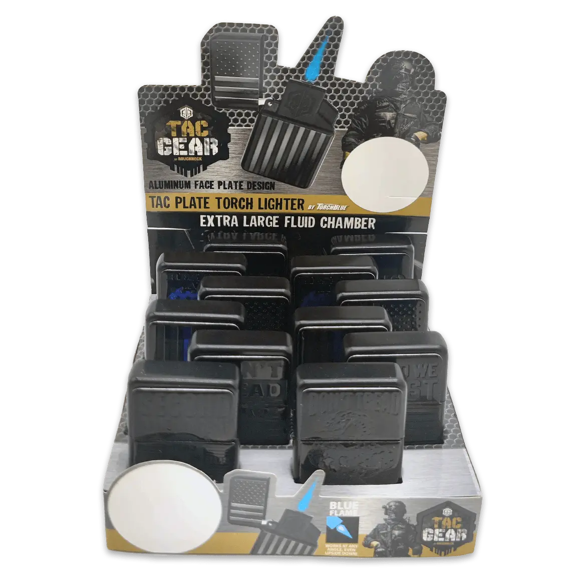 Patriotic Metal Tac Gear Flip Torch Lighter - 12 Pieces Per Retail Ready Display 24105 TORCH BLUE