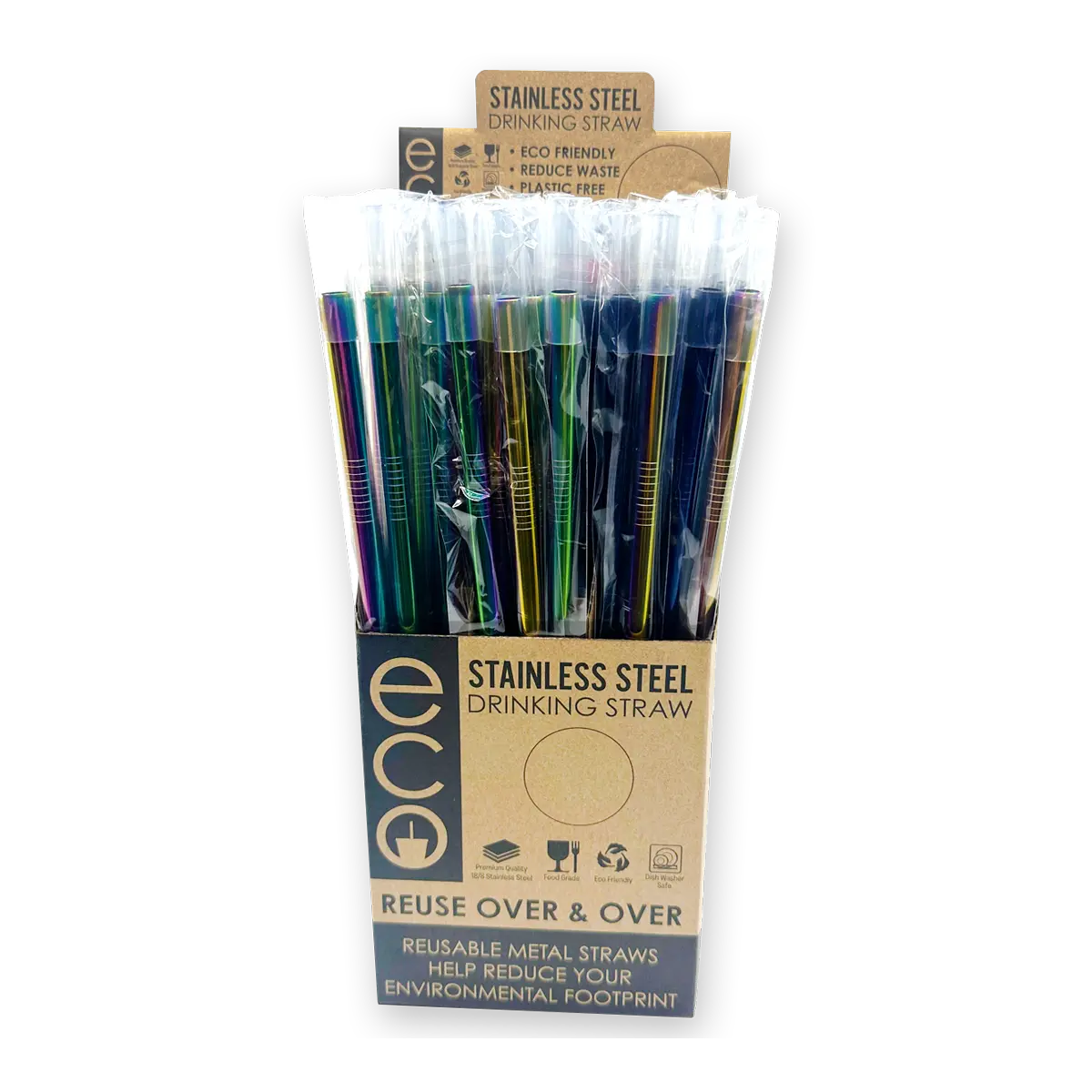 Stainless Steel Metal Straw With Rubber Tip - 50 Pieces Per Retail Ready Display 24353 POLAR GEAR