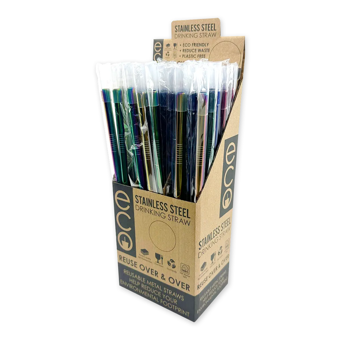 Stainless Steel Metal Straw With Rubber Tip - 50 Pieces Per Retail Ready Display 24353 POLAR GEAR