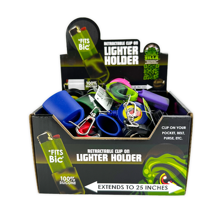 Silicone Lighter Holder with Retractable Cord  - 24 Pieces Per Retail Ready Display 24429 SMOKEZILLA