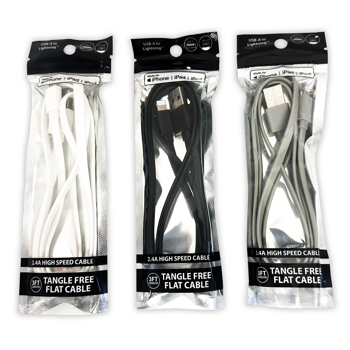 Charging Cable USB to Lightning 3FT 2.4 Amp - 20 Pieces Per Pack 24460 NOVELTY INC