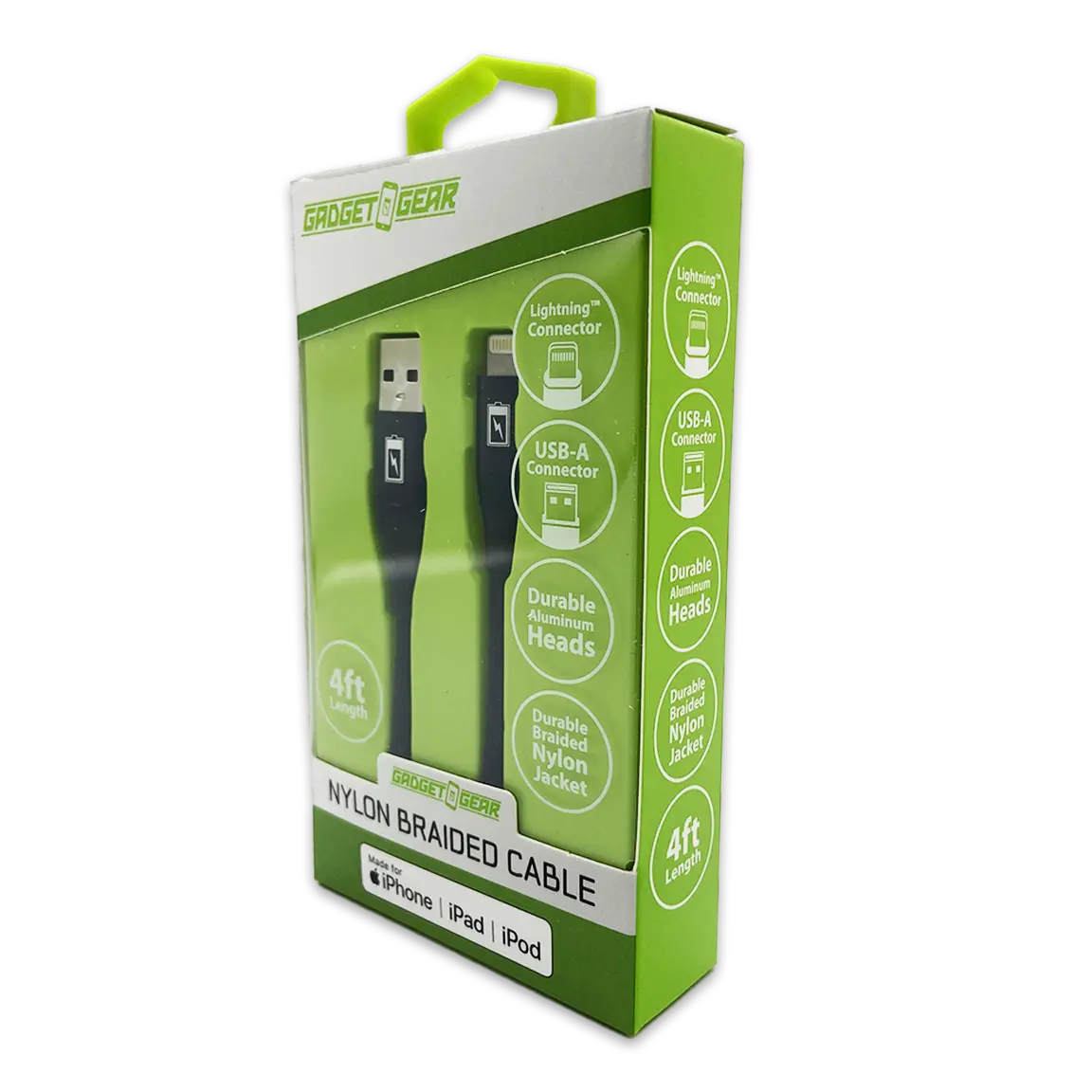 Charging Cable Nylon Braided USB to Lightning 4FT 2.4 Amp - 3 Pieces Per Pack 24603 GADGET GEAR