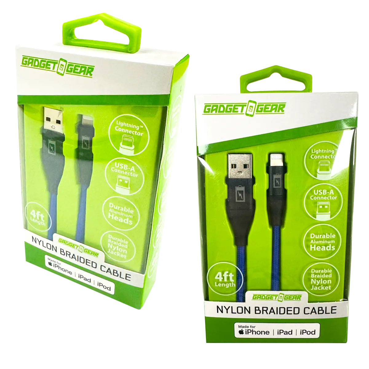 Charging Cable Nylon Braided USB to Lightning 4FT 2.4 Amp - 3 Pieces Per Pack 24603 GADGET GEAR