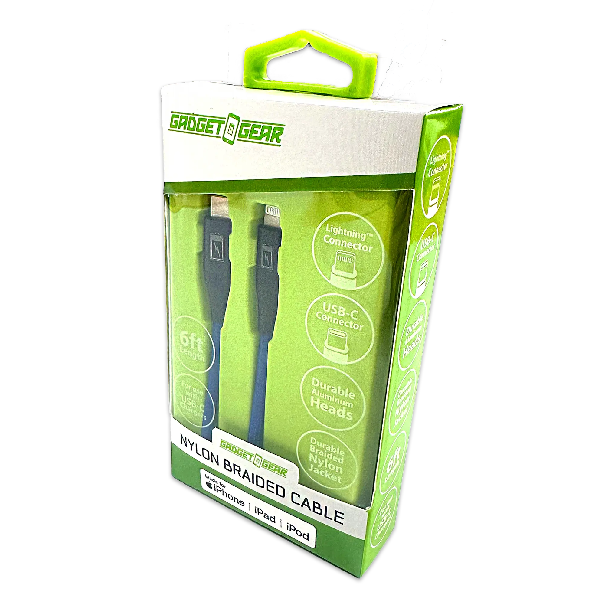 Charging Cable Braided Nylon USB-C to Lightning 6FT 2.4 Amp - 3 Pieces Per Pack 24606 GADGET GEAR