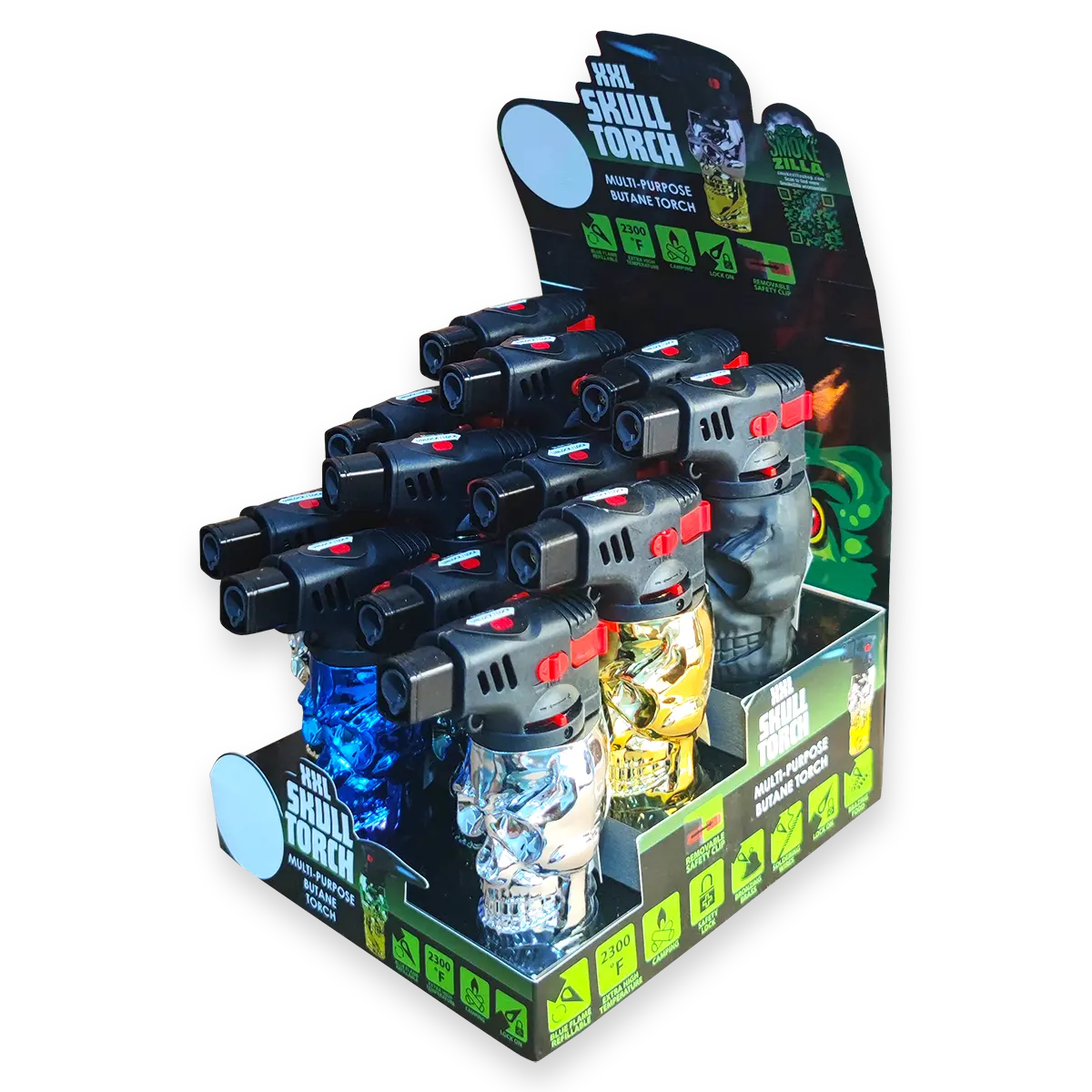 Metallic XXL Skull Torch Lighter - 12 Pieces Per Retail Ready Display 24715 SMOKEZILLA