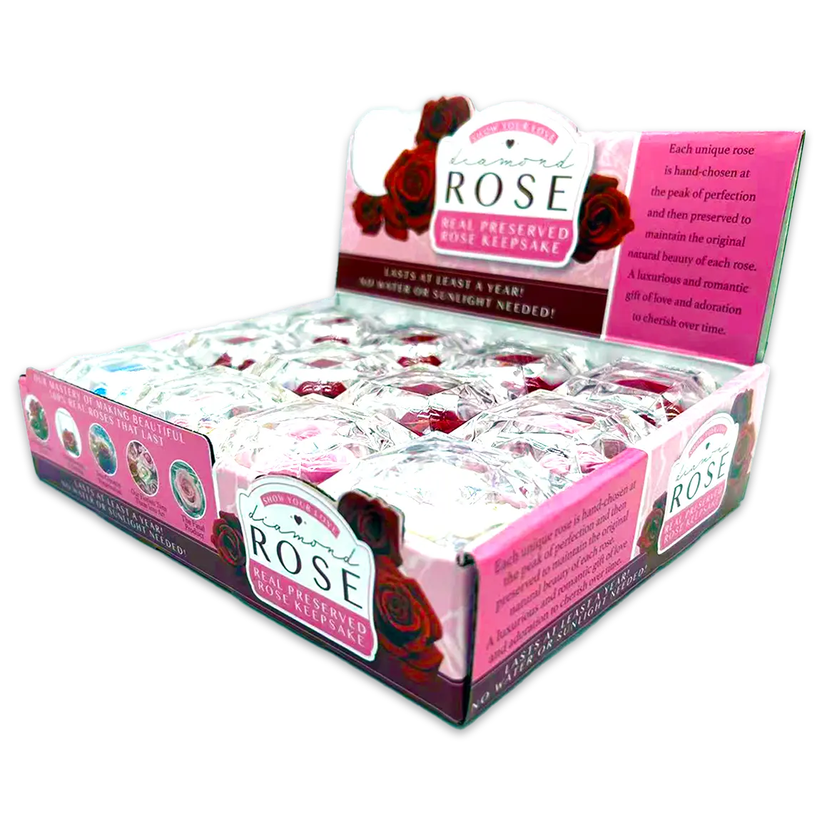 Diamond Real Preserved Rose Keepsake - 12 Pieces Per Retail Ready Display 25074 KIPP BROTHERS