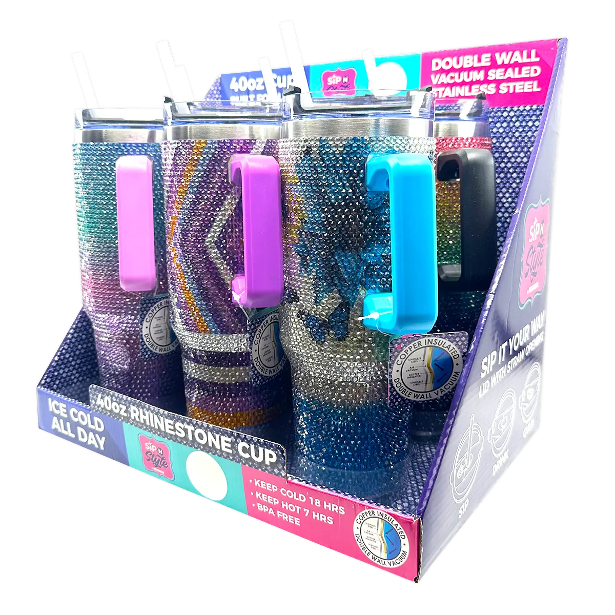 40 oz Insulated Rhinestone Cup - 6 Pieces Per Retail Ready Display 24911 ROUGHNECK