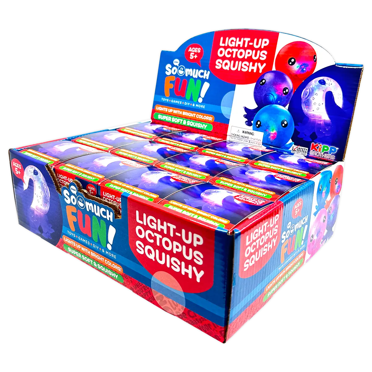 Squish and Squeeze Light-Up Octopus Toy - 12 Pieces Per Retail Ready Display 25035 KIPP BROTHERS