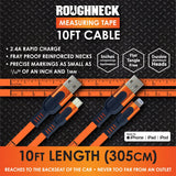 Charging Cable Flat Tape Measure Assortment 10FT 2.4 Amp - 6 Pieces Per Retail Ready Display  25090 ROUGHNECK