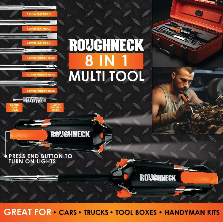 Multi-Tool 8-In-1 with Lights - 6 Pieces Per Retail Ready Display 25116 ROUGHNECK