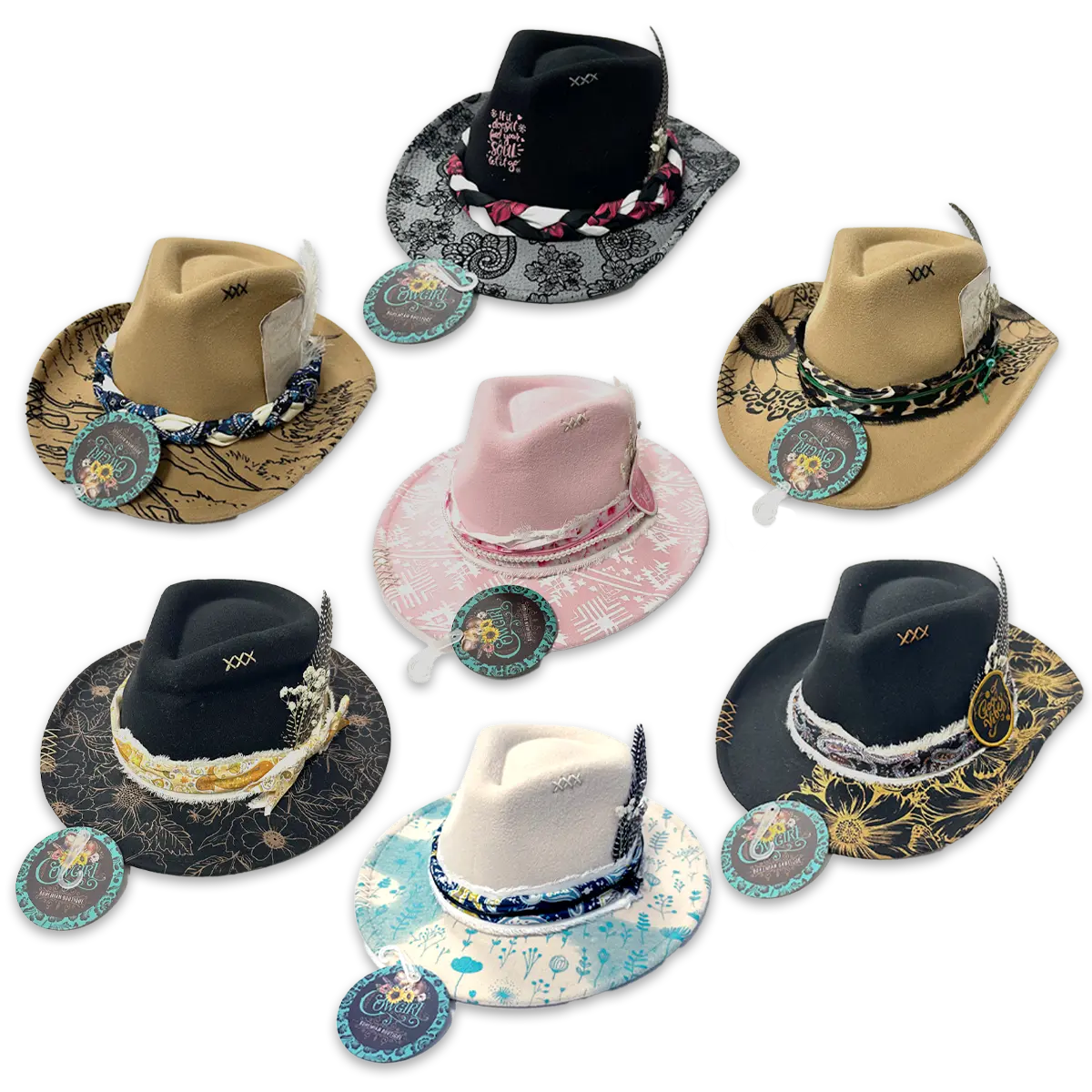 Cowgirl Hat Assortment Floor Display - 12 Pieces Per Retail Ready Display 88538 NOVELTY INC
