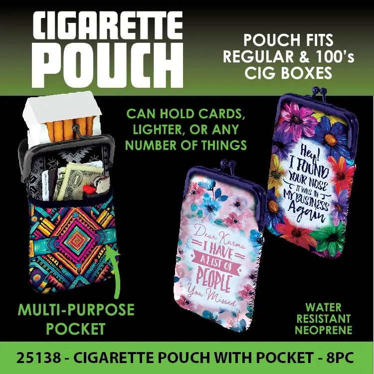 Neoprene Cigarette Pouch with Pocket - 8 Pieces Per Retail Ready Display 25138 SMOKEZILLA