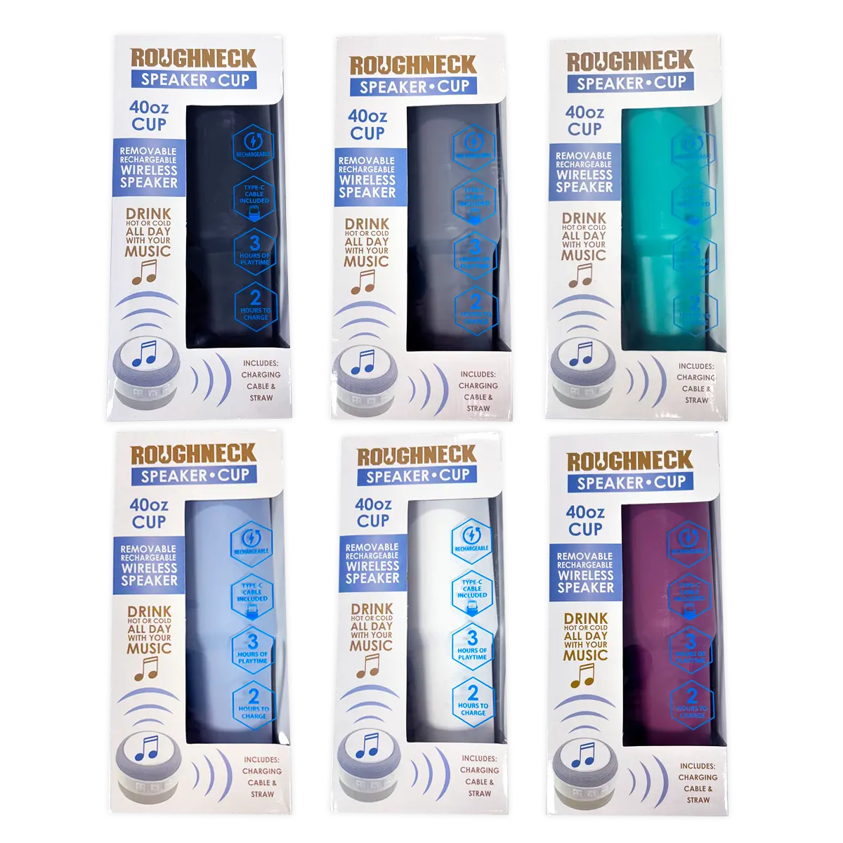 40 oz Insulated Stainless-Steel Cup with Rechargeable Speaker - 6 Pieces Per Retail Ready Display 25148 ROUGHNECK