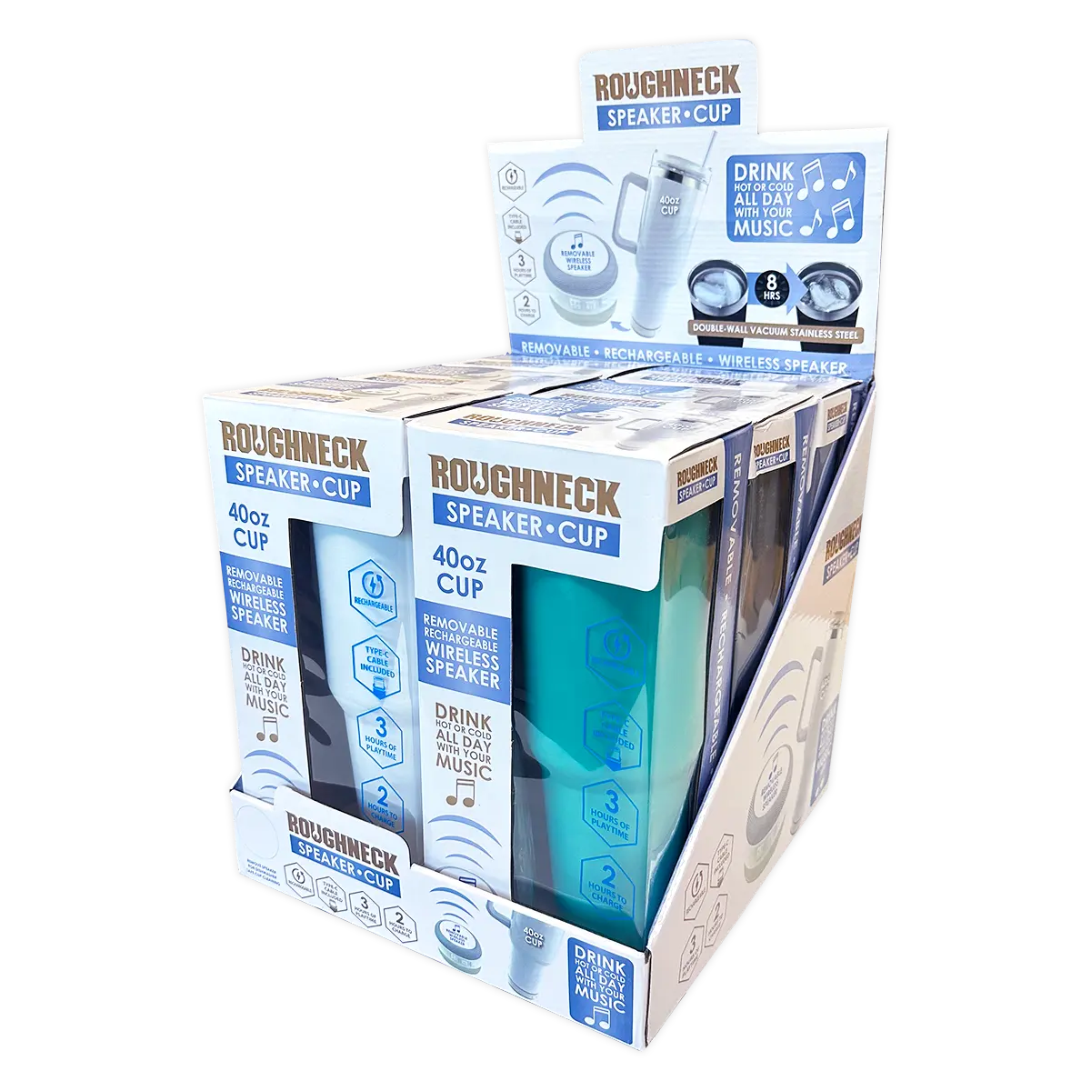 40 oz Insulated Stainless-Steel Cup with Rechargeable Speaker - 6 Pieces Per Retail Ready Display 25148 ROUGHNECK