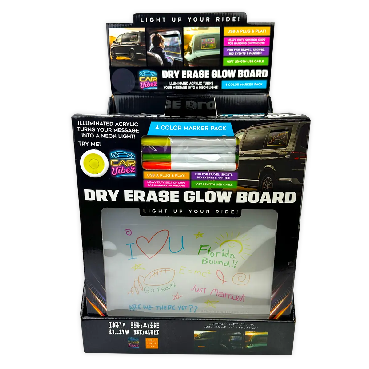 Dry Erase Window Glow Board with Markers - 6 Pieces Per Retail Ready Display 25274 CAR VIBEZ