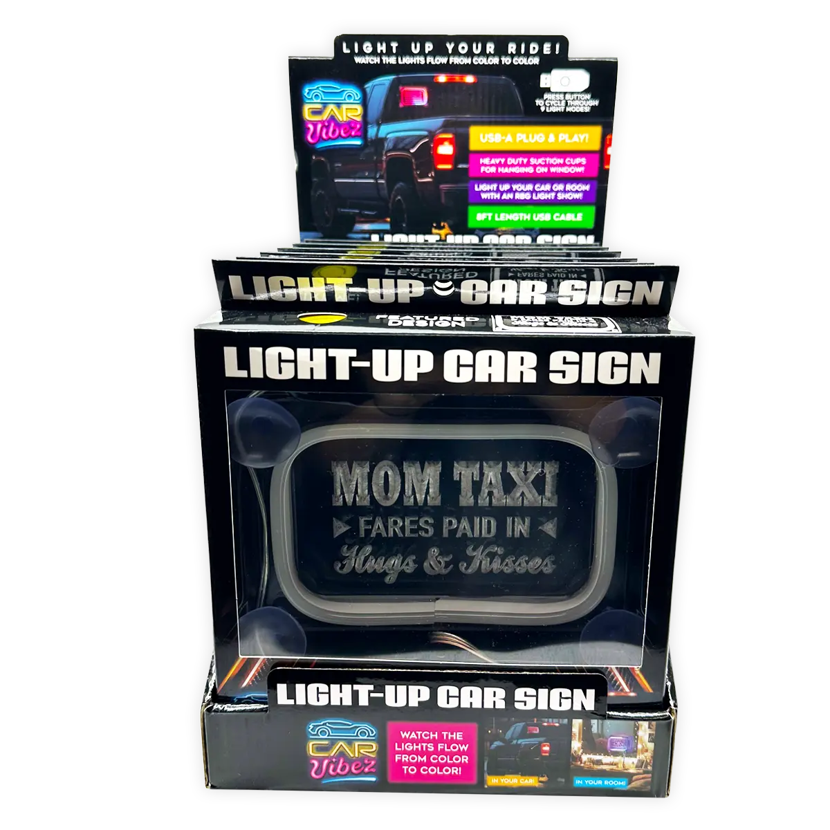 Light-Up Patriotic Parent Suction Cup Mount Car Sign - 6 Pieces Per Retail Ready Display 25319 CAR VIBEZ