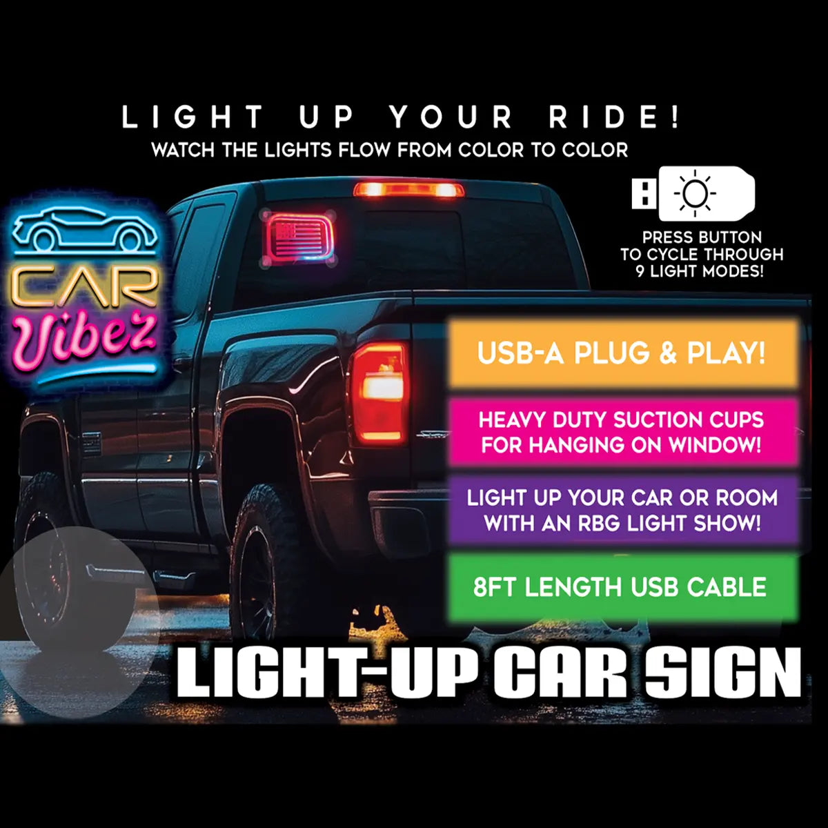 Light-Up Patriotic Parent Suction Cup Mount Car Sign - 6 Pieces Per Retail Ready Display 25319 CAR VIBEZ