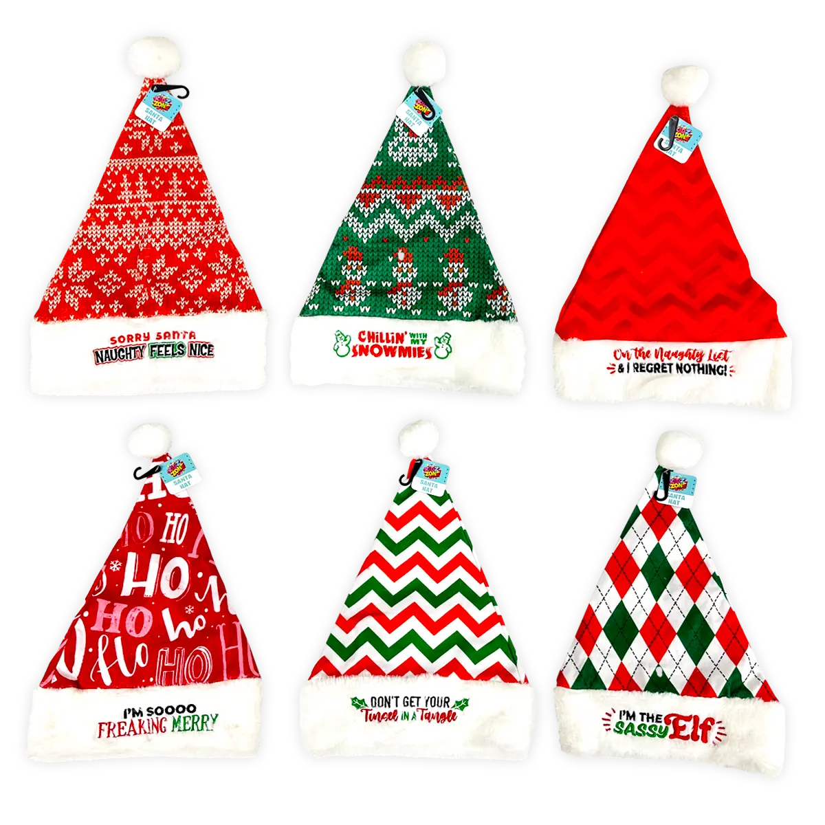 Christmas Santa Winter Hat with Merchandising Hang Strip - 6 Pieces Per Pack 25332 NOVELTY INC