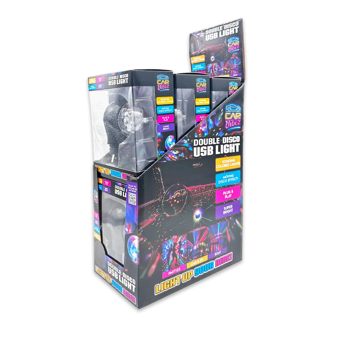 Mood Light USB Double Disco Ball - 6 Pieces Per Retail Ready Display 25344 CAR VIBEZ