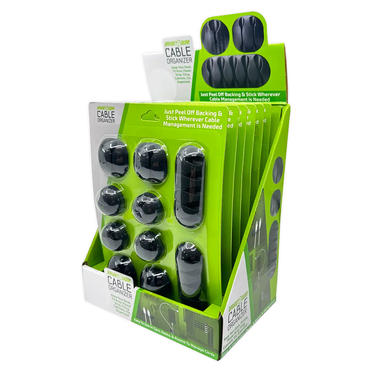 Peel+Stick Cable Organizer Sets - 6 Pieces Per Retail Ready Display 25377 GADGET GEAR