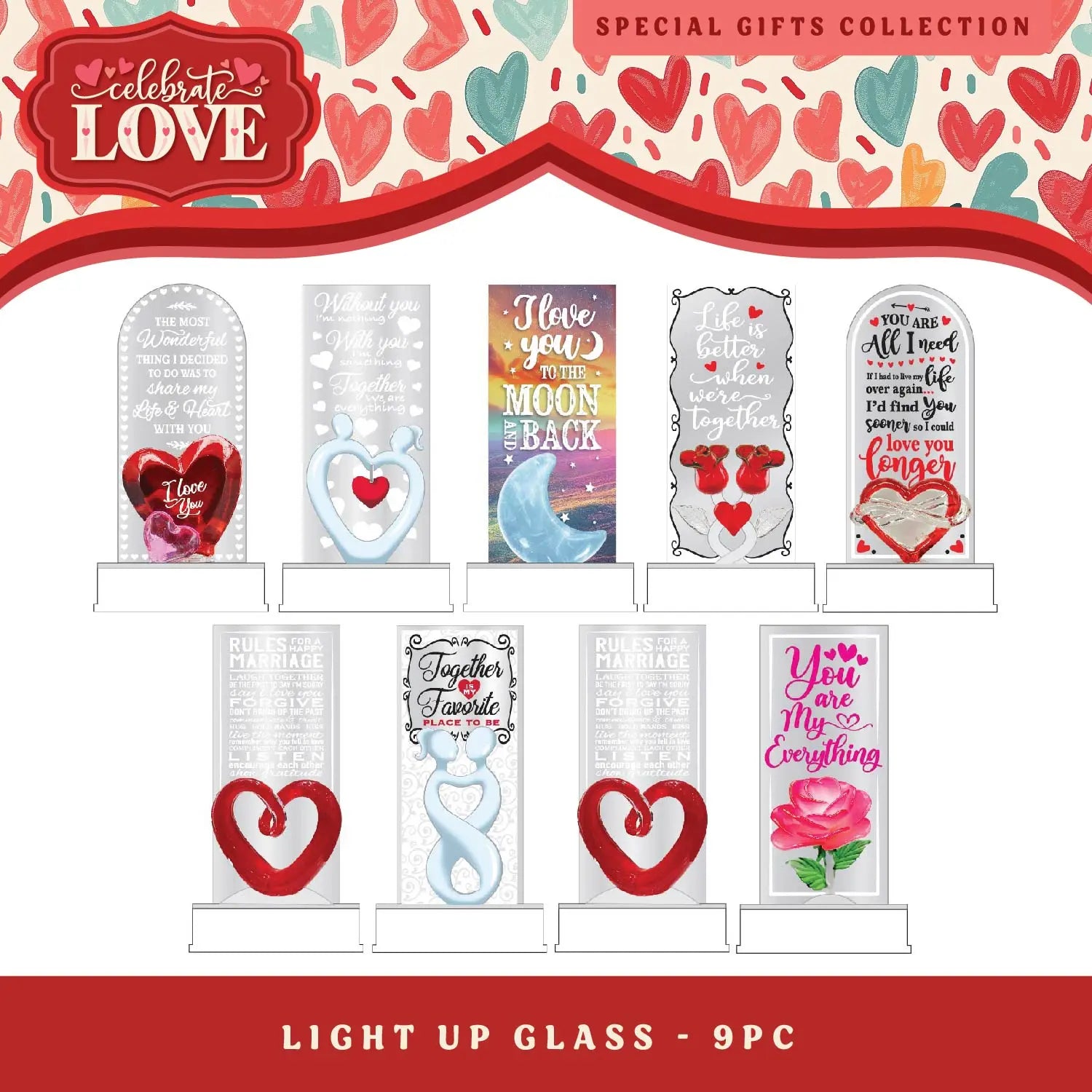 Valentine's Day Glass and Gift Assortment Floor Display - 57 Pieces Per Retail Ready Display 88573 KIPP BROTHERS