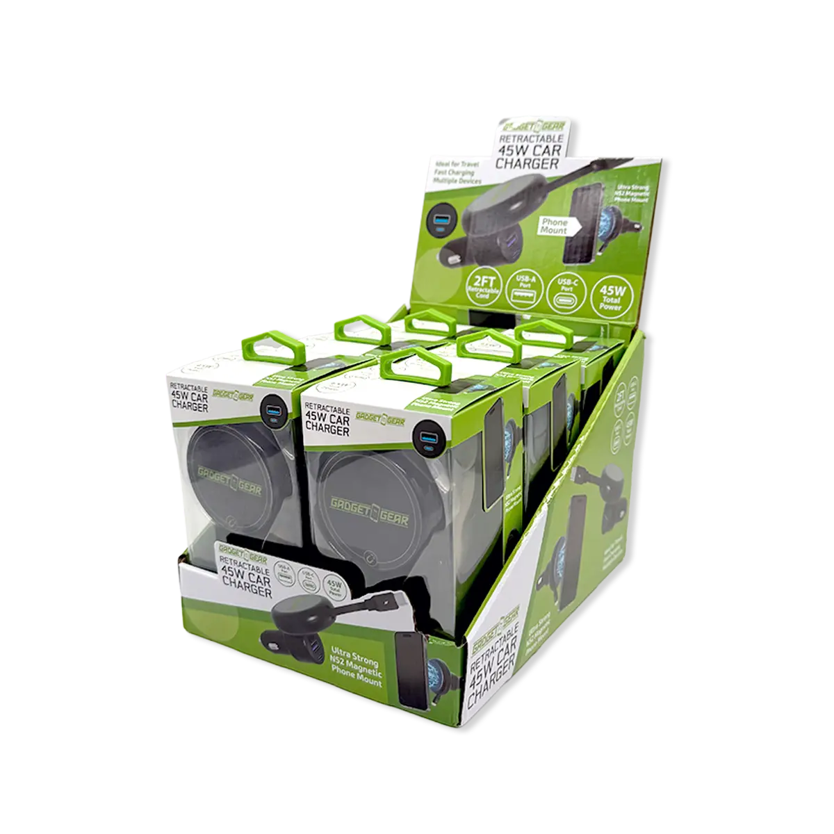 Car Charger MagSafe Retractable USB-A / USB-C Adapter 45W - 6 Pieces Per Retail Ready Display 25757 GADGET GEAR