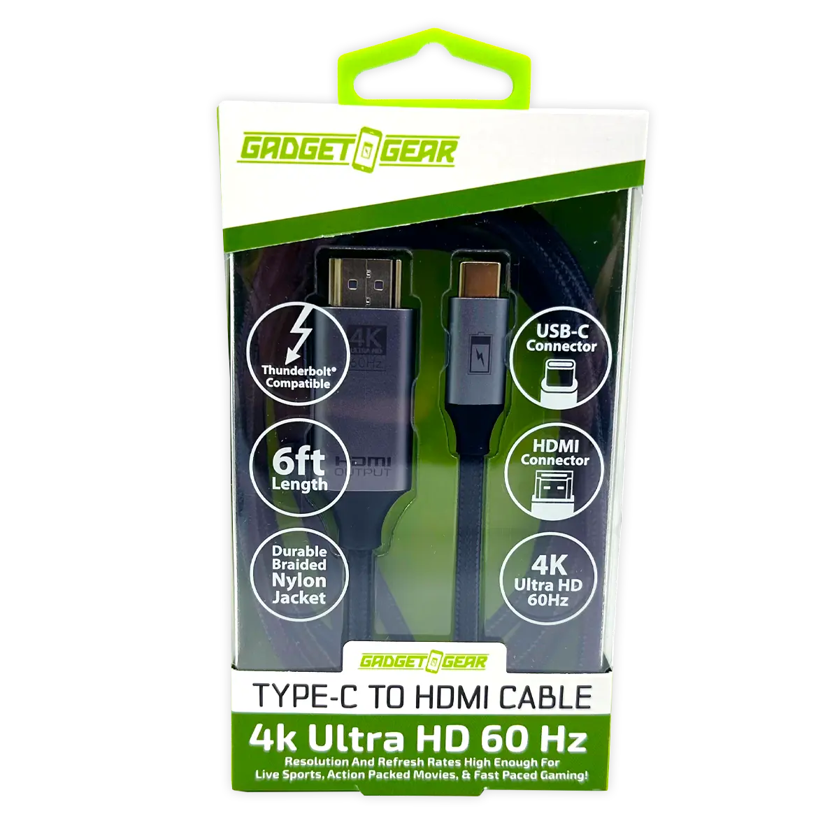 USB-C to HDMI Adapter Cable 6FT 4K Ultra HD 60hz - 6 Pieces Per Retail Ready Display 25788 GADGET GEAR