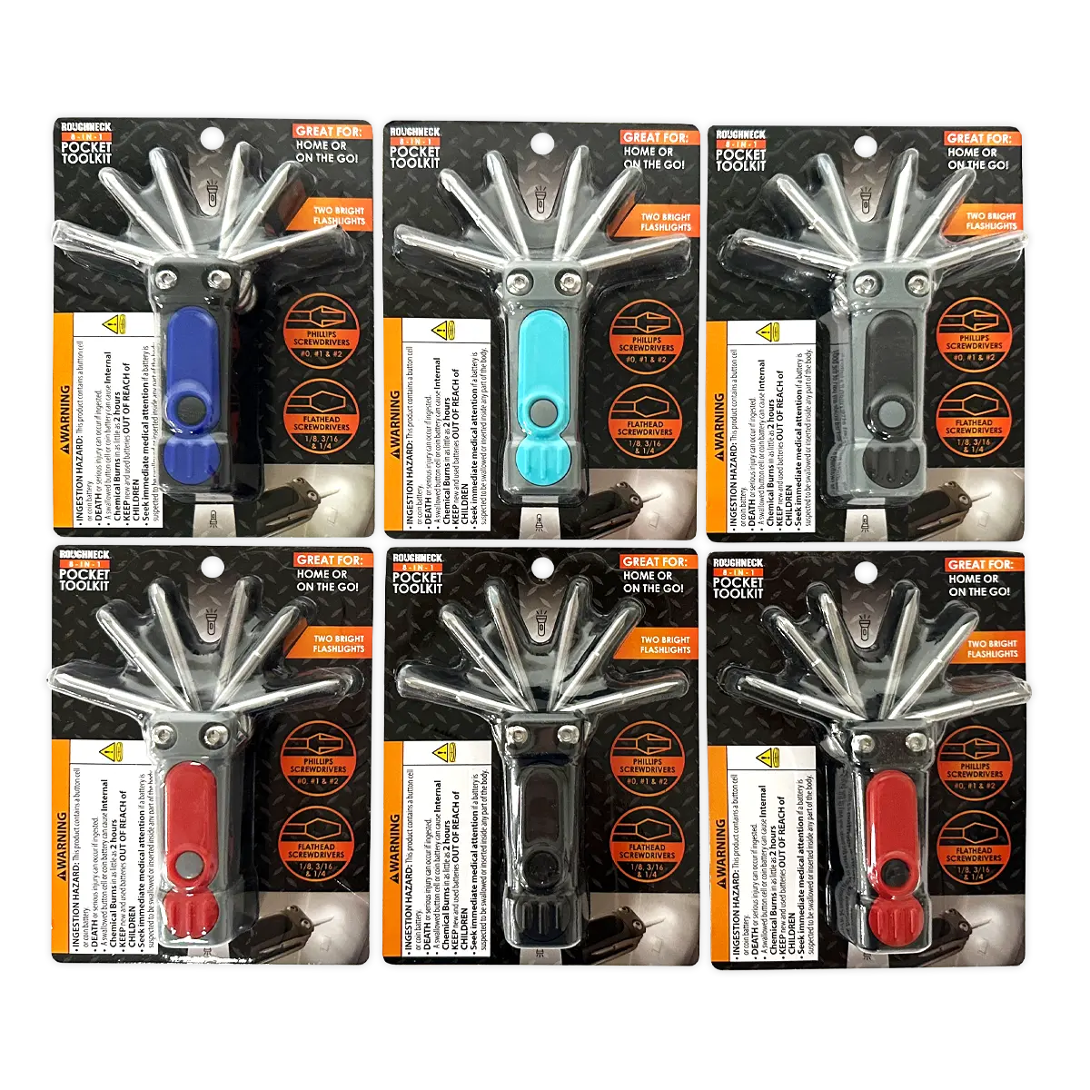 8-In-1 Pocket Toolkit Multi-Tool with Lights - 6 Pieces Per Retail Ready Display 25789 ROUGHNECK