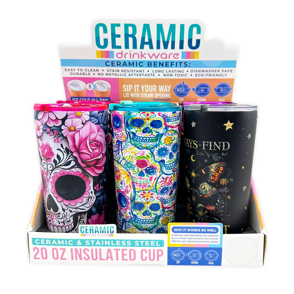 SipTrendz Ceramic 20oz Insulated Cups - 6 Pieces Per Retail Ready Display 25809 NOVELTY INC