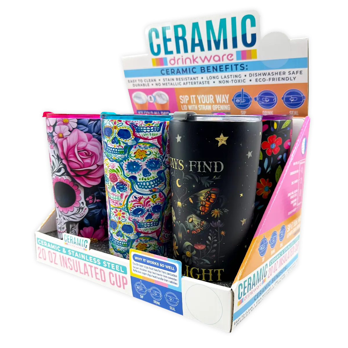 SipTrendz Ceramic 20oz Insulated Cups - 6 Pieces Per Retail Ready Display 25809 NOVELTY INC