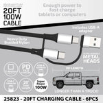 Charging Cable Quick Switch 2 in 1 Multi-Head USB to USB-C 20FT 100W - 6 Pieces Per Retail Ready Display 25823 GADGET GEAR