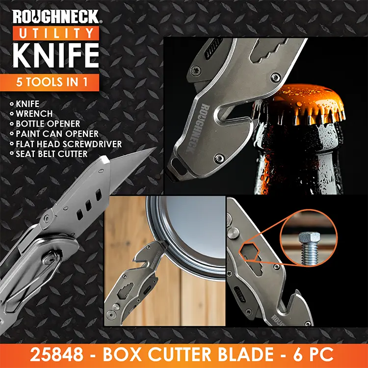 Box Cutter Knife Blade - 6 Pieces Per Retail Ready Display 25848 ROUGHNECK