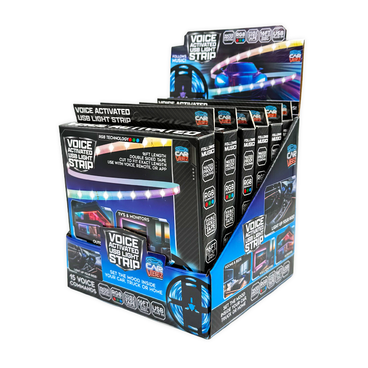 Voice Activated USB Mood Light Strip 16FT - 6 Pieces Per Retail Ready Display 26104 CAR VIBEZ