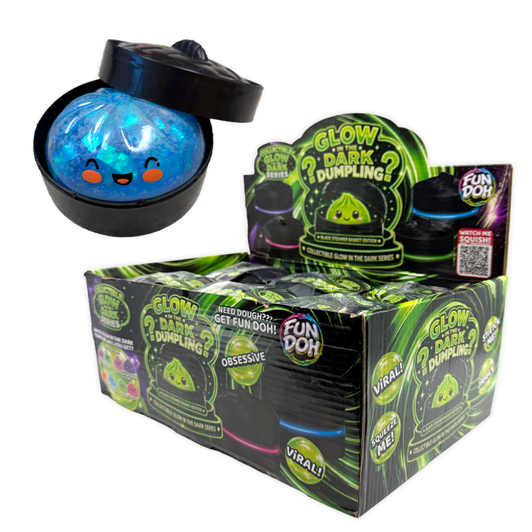 Fun Doh Squishy Glow-in-the-Dark Mystery Dumpling Black Steamer Toy - 12 Pieces Per Retail Ready Display 26788