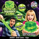 Fun Doh Glow-in-the-Dark Squish and Squeeze Slow-Release Fun Cube Toy - 12 Pieces Per Retail Ready Display 26847