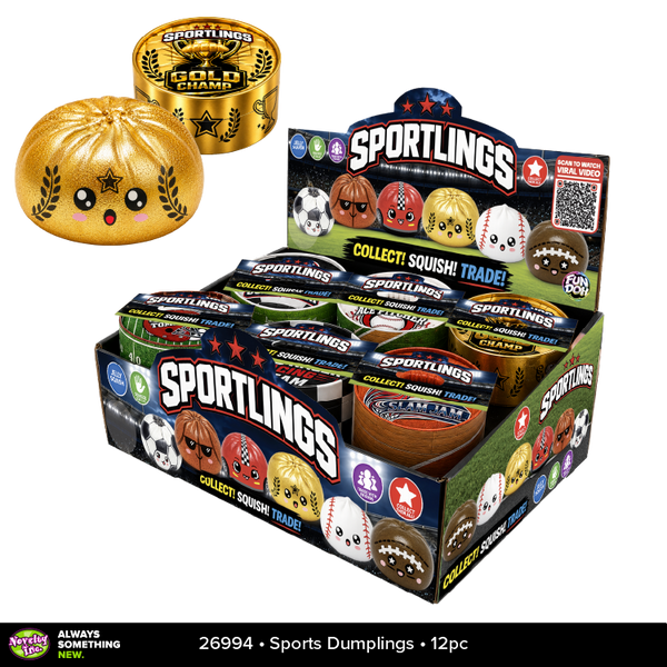 Fun Doh Sports Dumpling Squish Toy - 12 Pieces Per Retail Ready Display 26994