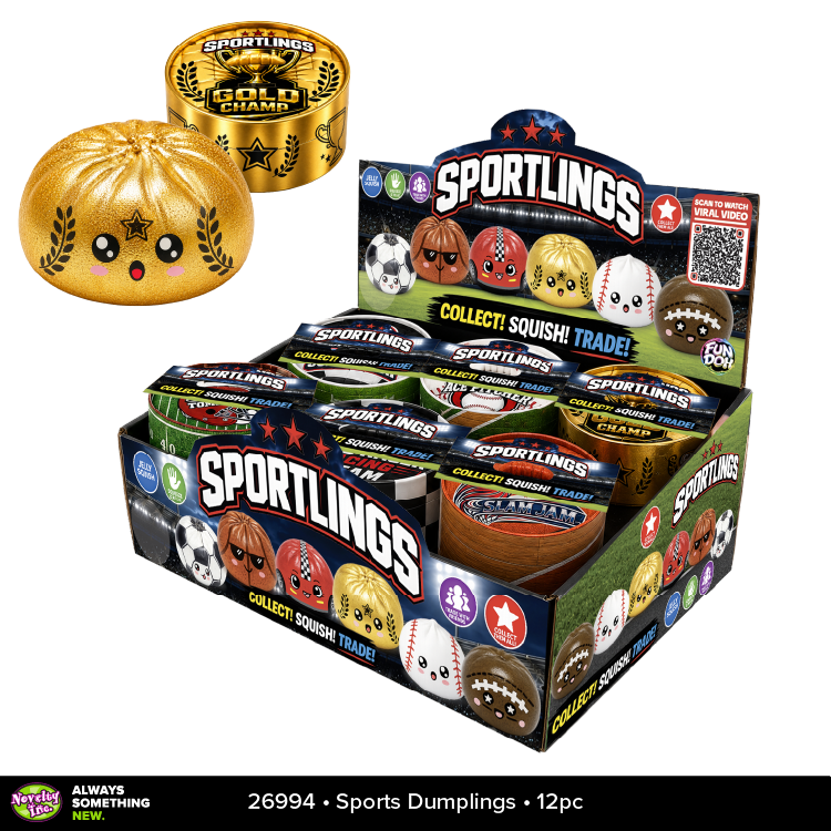 Fun Doh Sports Dumpling Squish Toy - 12 Pieces Per Retail Ready Display 26994