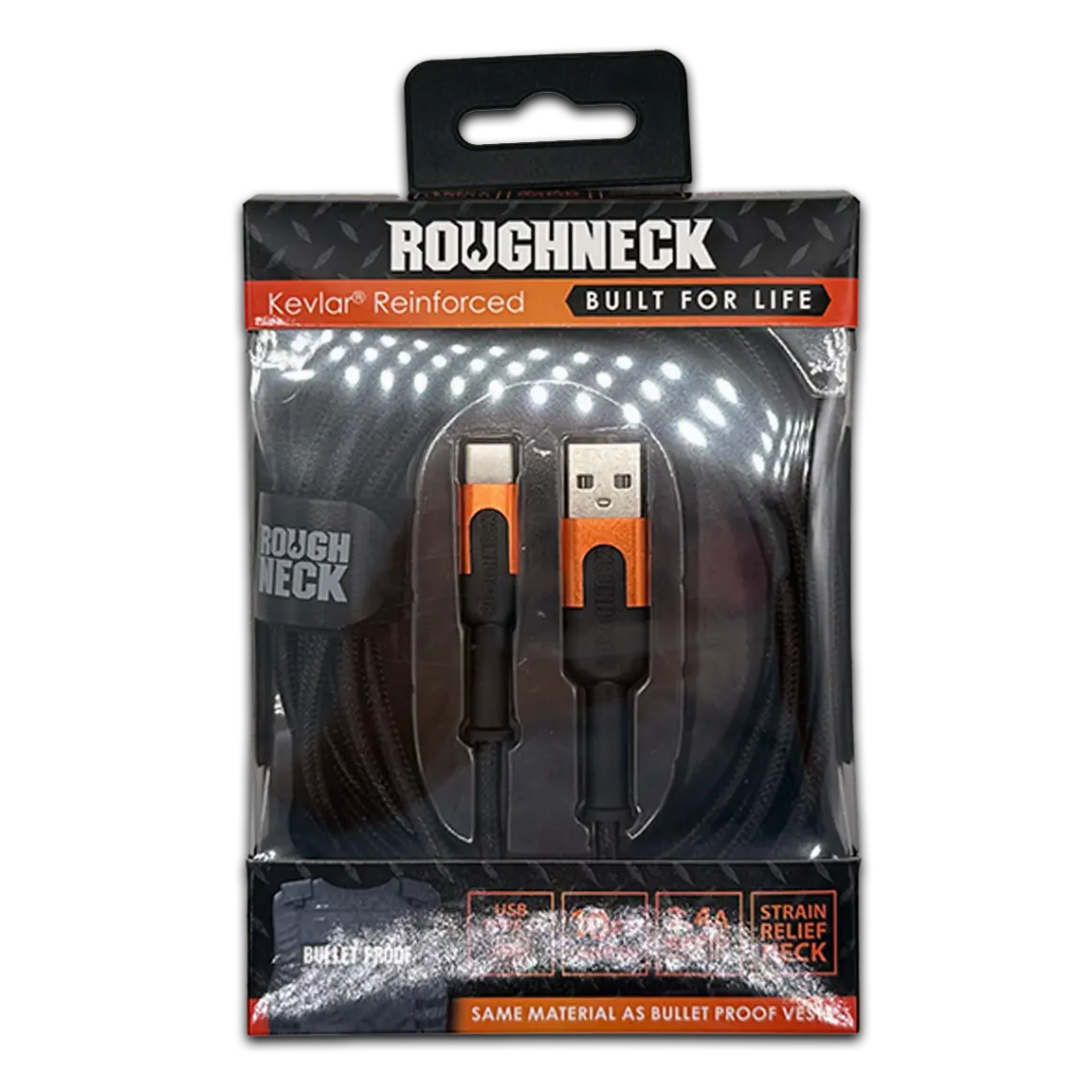 Charging Cable Roughneck Soft Cloth USB to USB-C 10FT 2.4 Amp - 4 Pieces Per Retail Ready Pack 41593 ROUGHNECK