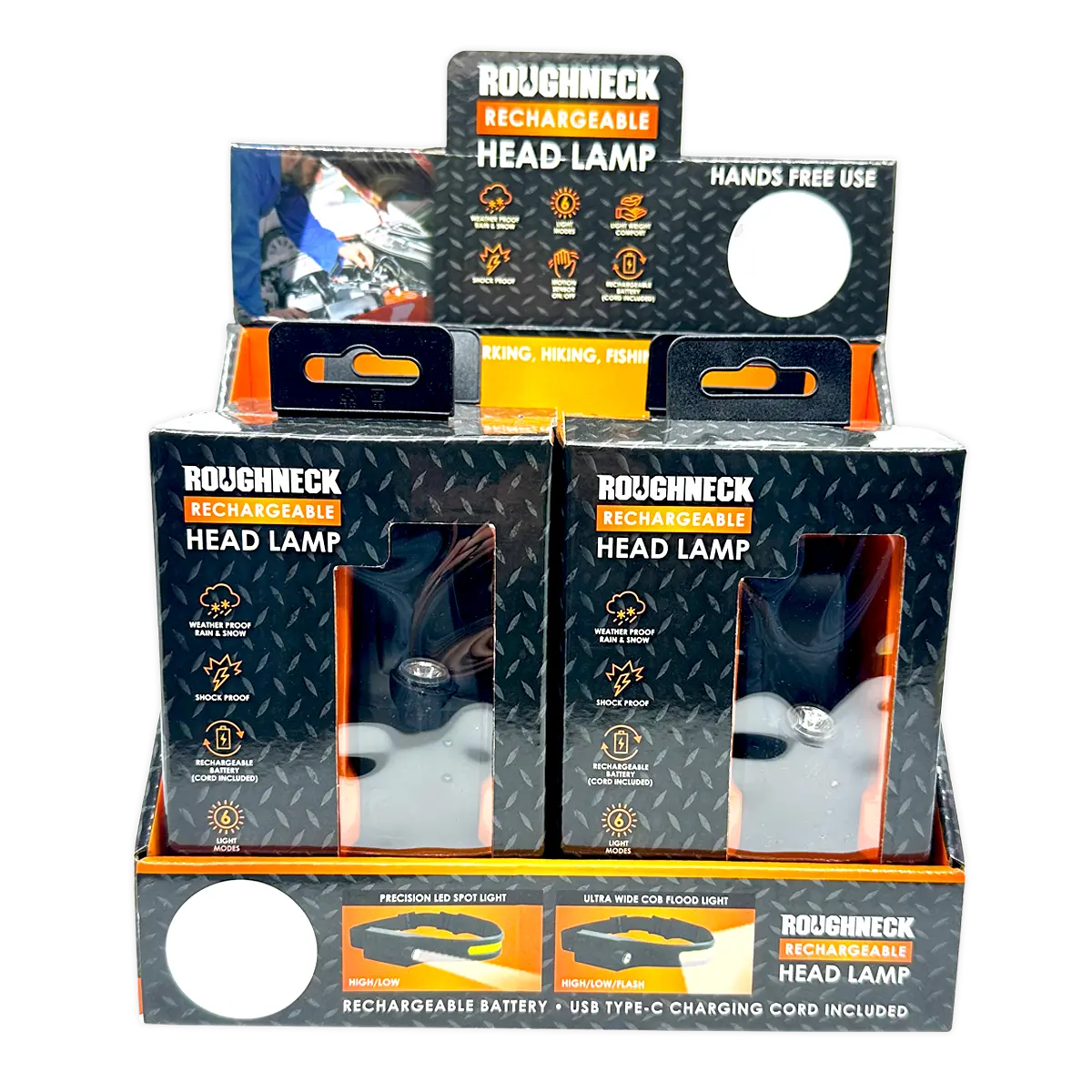 Headlamp Flashlight with Motion Sensor - 4 Pieces Per Retail Ready Display 41671 ROUGHNECK