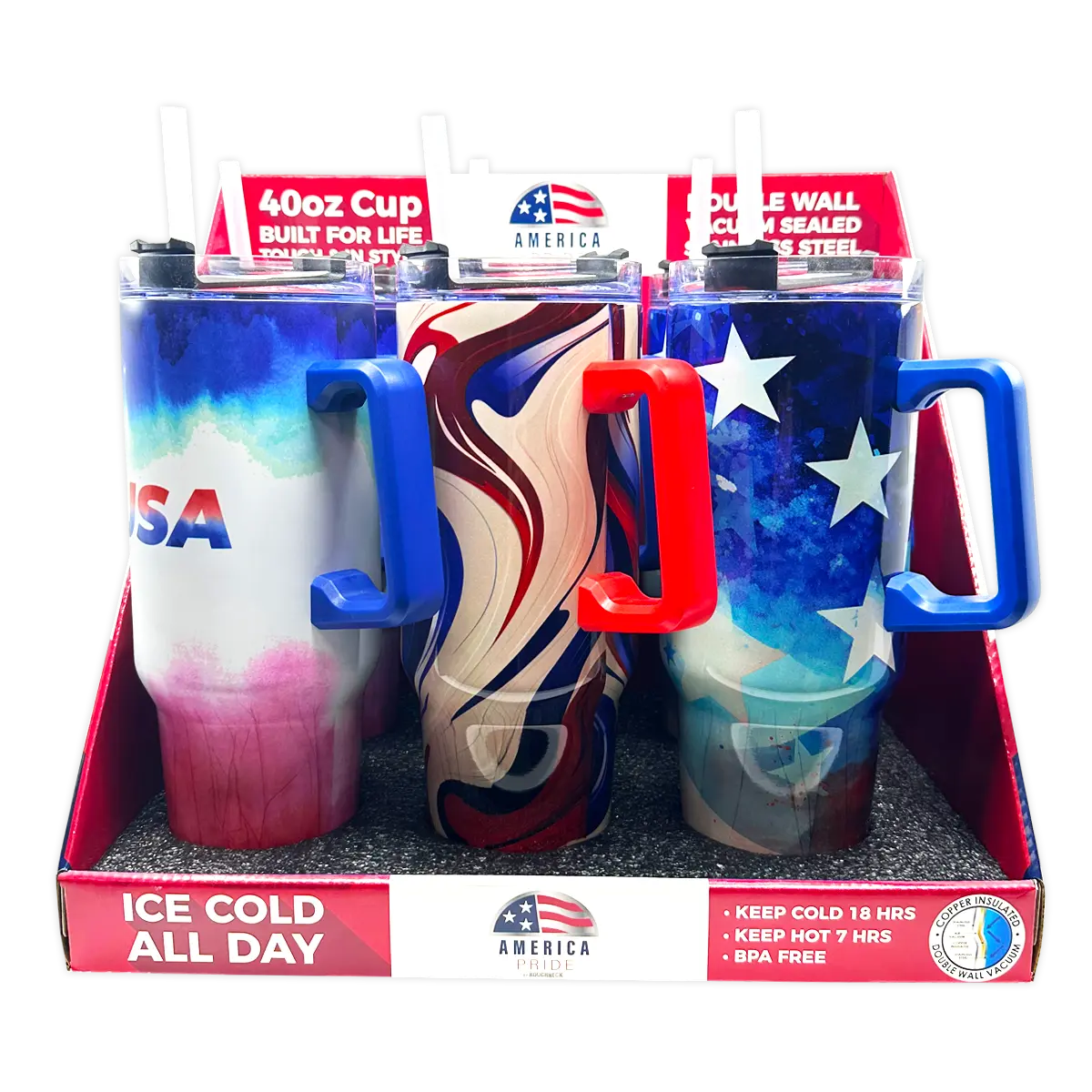 40 oz Stainless-Steel Insulated Patriotic Printed Cups - 6 Pieces Per Retail Ready Display 41686 ROUGHNECK